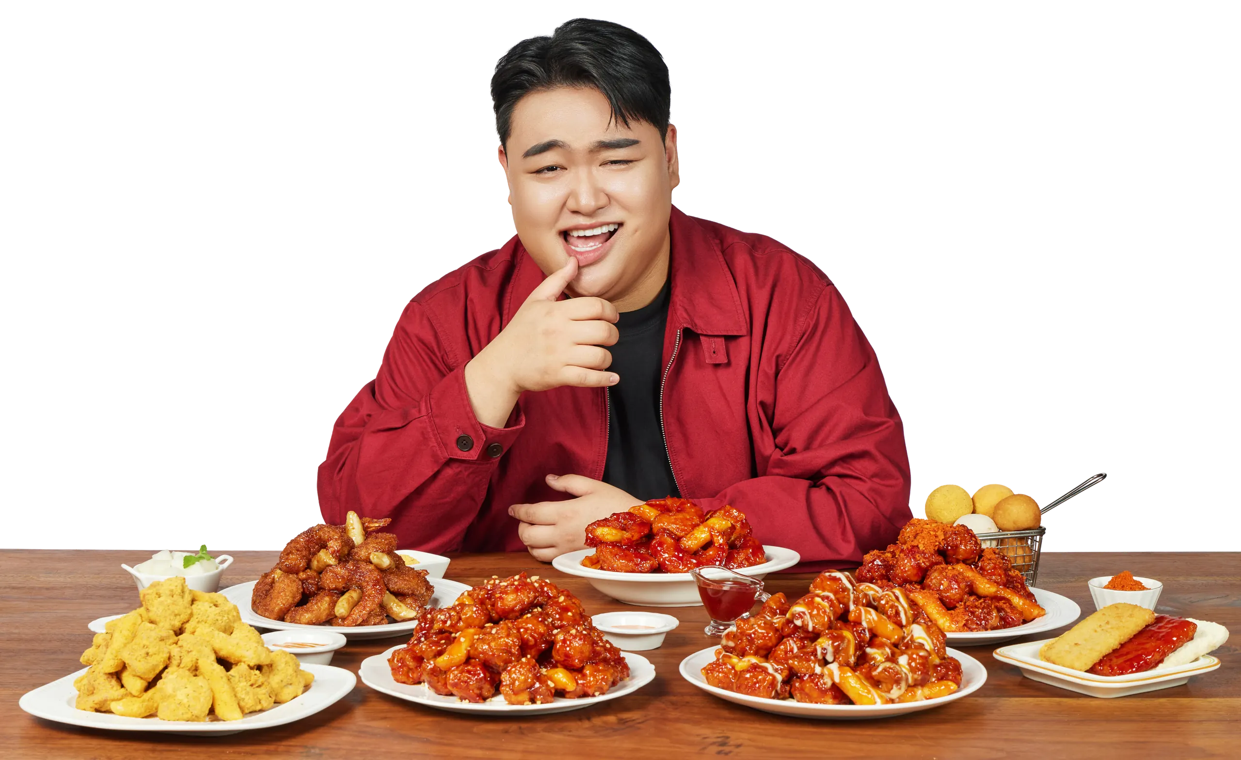 Big Hand Dakgangjeong ambassador Gyuwon with dakgangjeong dishes
